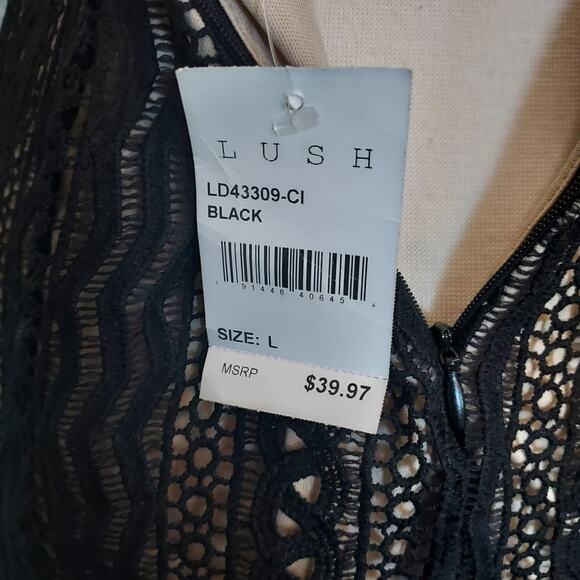 NEW Lush Black w/Tan Lining Eyelet Sleeveless Cocktail Dress Size L - Picture 11 of 14